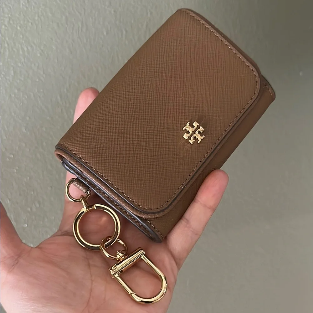 Tory Burch Tan Leather Key Case with Gold Hardware